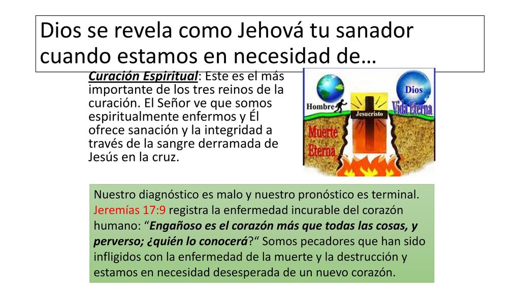 Dios se revela como Jehová tu sanador cuando estamos en necesidad de…