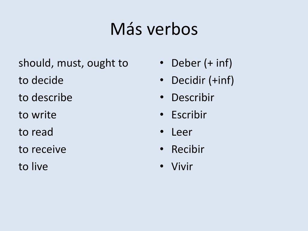 Más verbos should, must, ought to to decide to describe to write