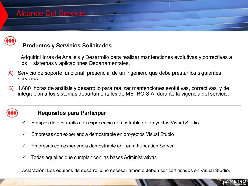 Alcance Del Servicio Productos y Servicios Solicitados