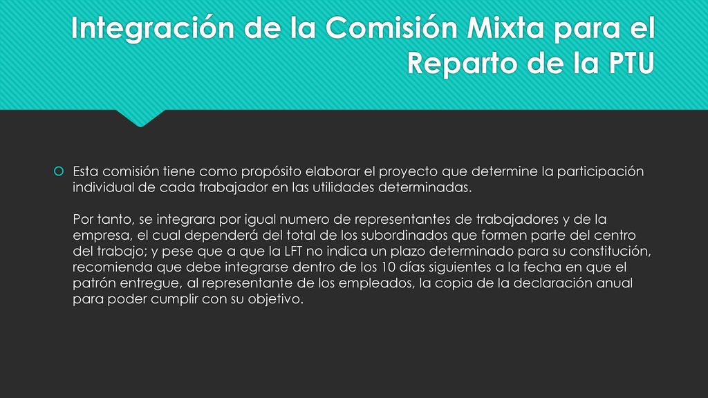 Integración de la Comisión Mixta para el Reparto de la PTU