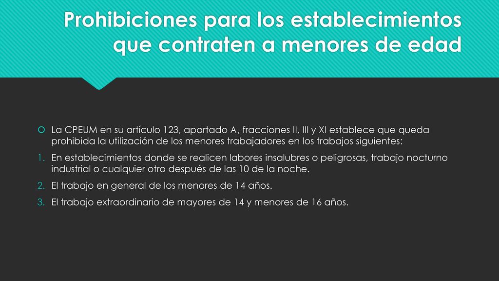 Prohibiciones para los establecimientos que contraten a menores de edad