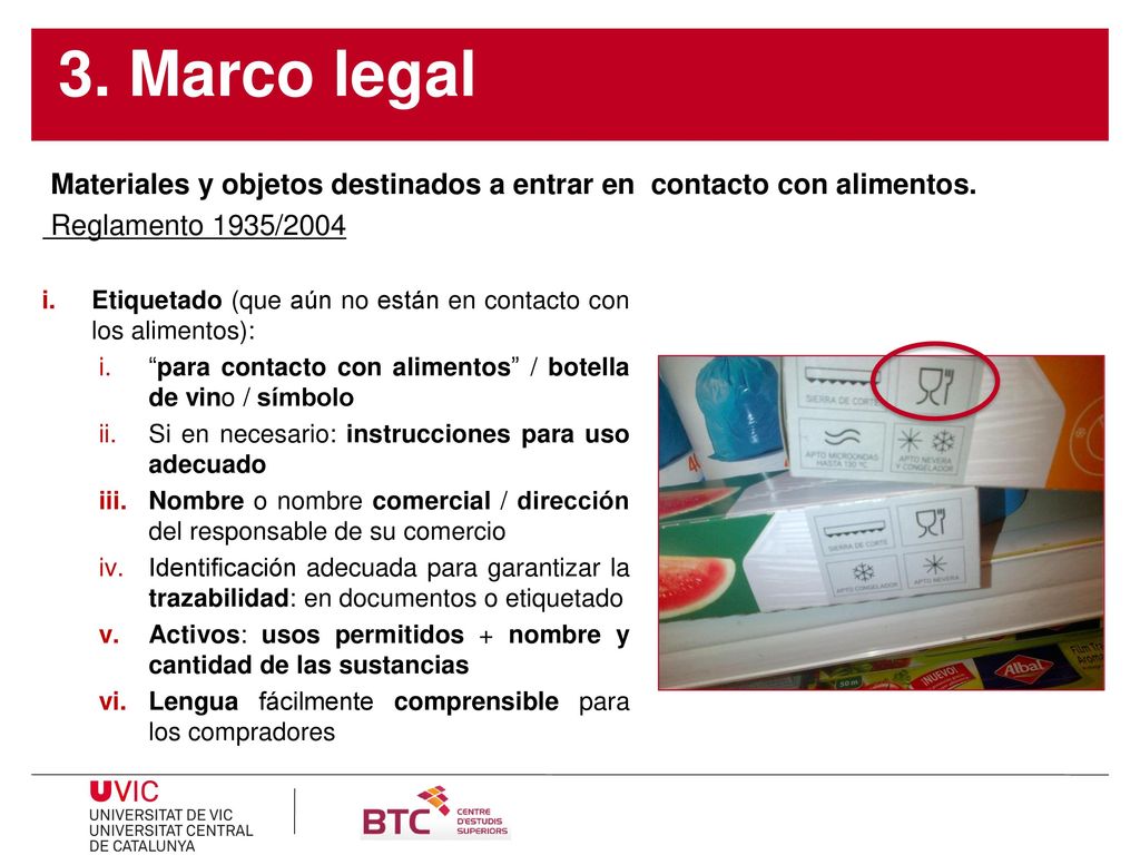 3. Marco legal Etiquetado (que aún no están en contacto con los alimentos): para contacto con alimentos / botella de vino / símbolo.