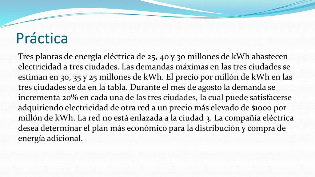 Una forma compacta de representar el problema del transporte es utilizando el formato de la Tabla de transporte: