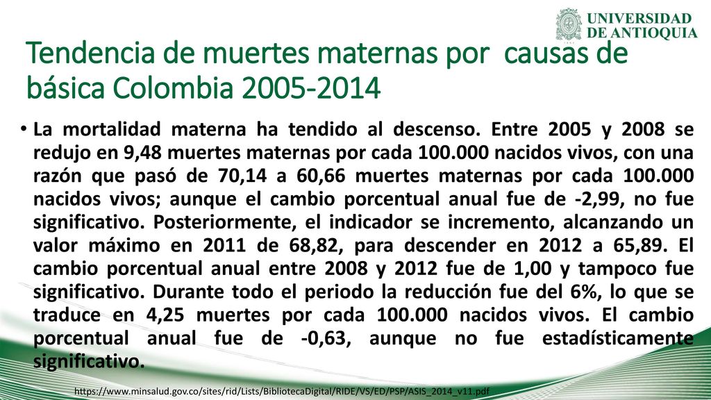 Tendencia de muertes maternas por causas de básica Colombia