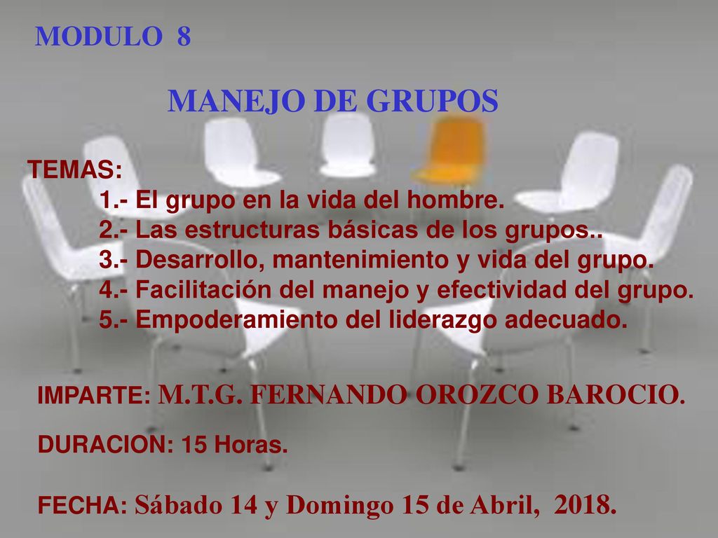 MODULO 8 MANEJO DE GRUPOS TEMAS: 1.- El grupo en la vida del hombre.