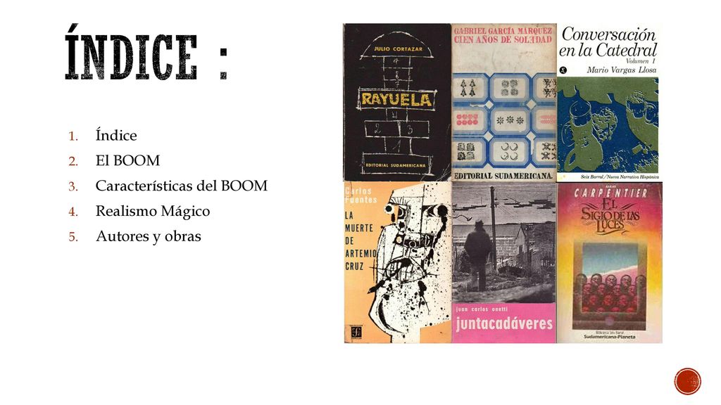 Índice : Índice El BOOM Características del BOOM Realismo Mágico