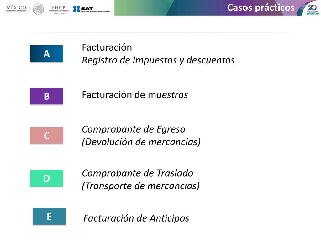 Casos prácticos Facturación Registro de impuestos y descuentos. A. B. Facturación de muestras. Comprobante de Egreso (Devolución de mercancías)