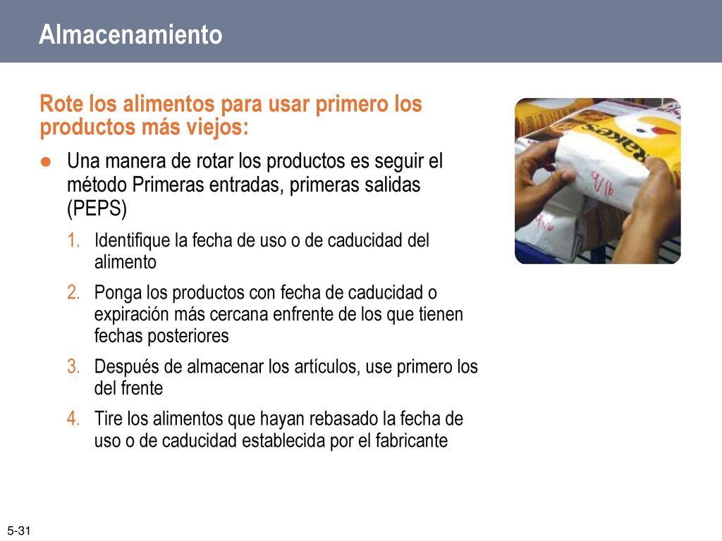 Almacenamiento Rote los alimentos para usar primero los productos más viejos: