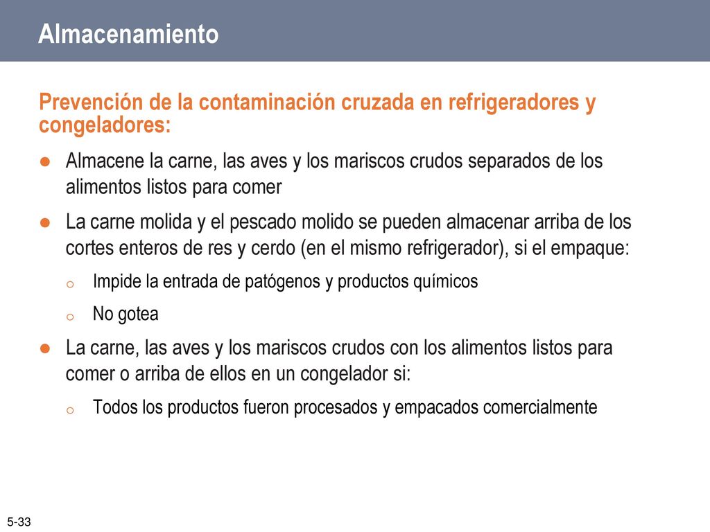 Almacenamiento Prevención de la contaminación cruzada en refrigeradores y congeladores: