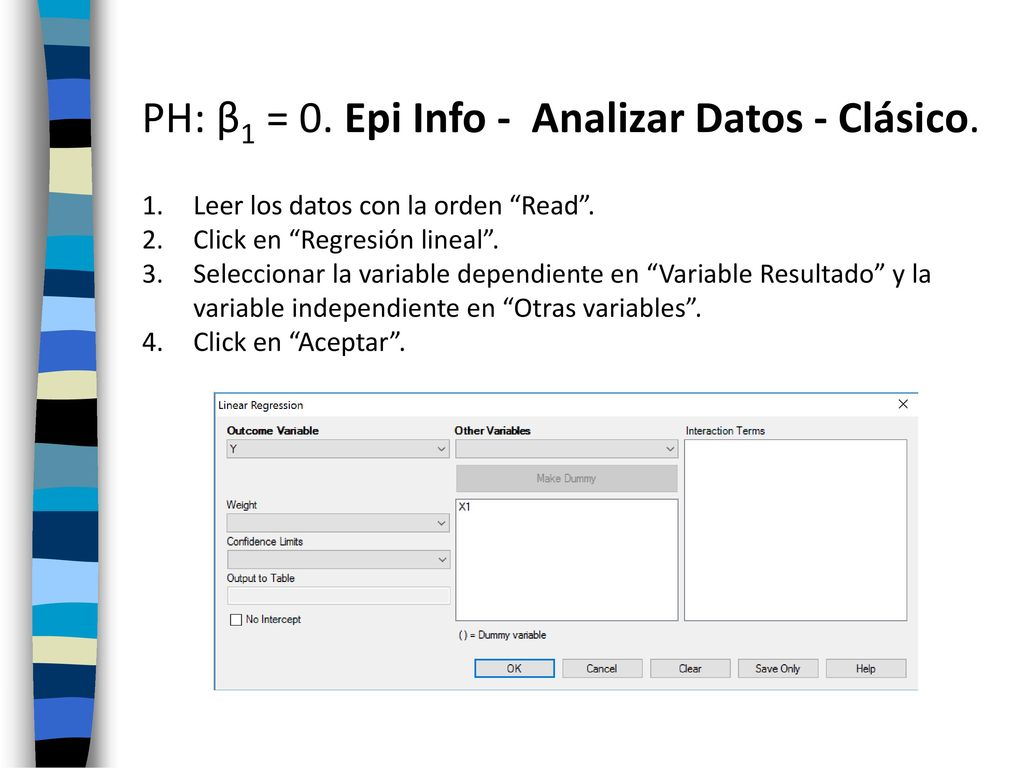 PH: β1 = 0. Epi Info - Analizar Datos - Clásico.