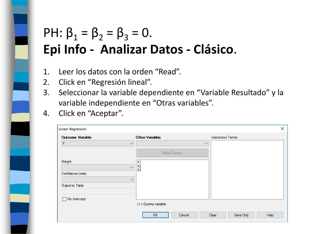 PH: β1 = β2 = β3 = 0. Epi Info - Analizar Datos - Clásico.
