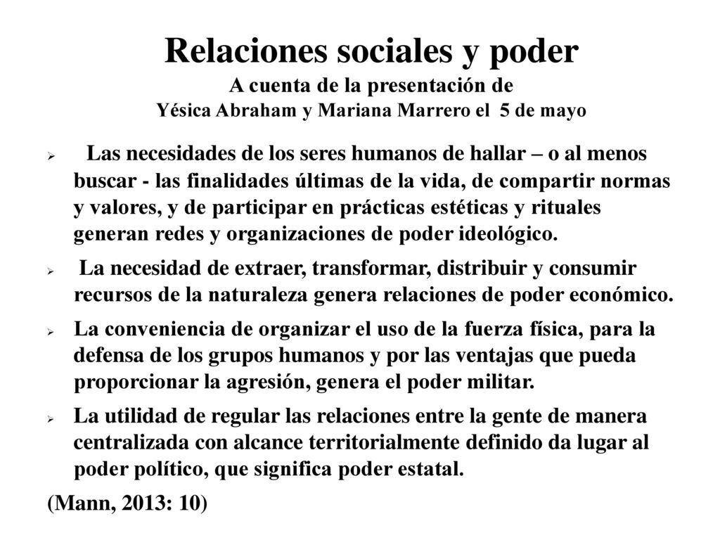 Relaciones sociales y poder A cuenta de la presentación de Yésica Abraham y Mariana Marrero el 5 de mayo