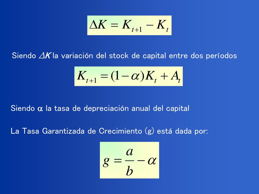 Siendo ∆K la variación del stock de capital entre dos períodos