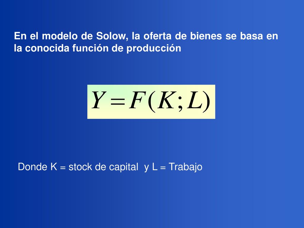 En el modelo de Solow, la oferta de bienes se basa en la conocida función de producción