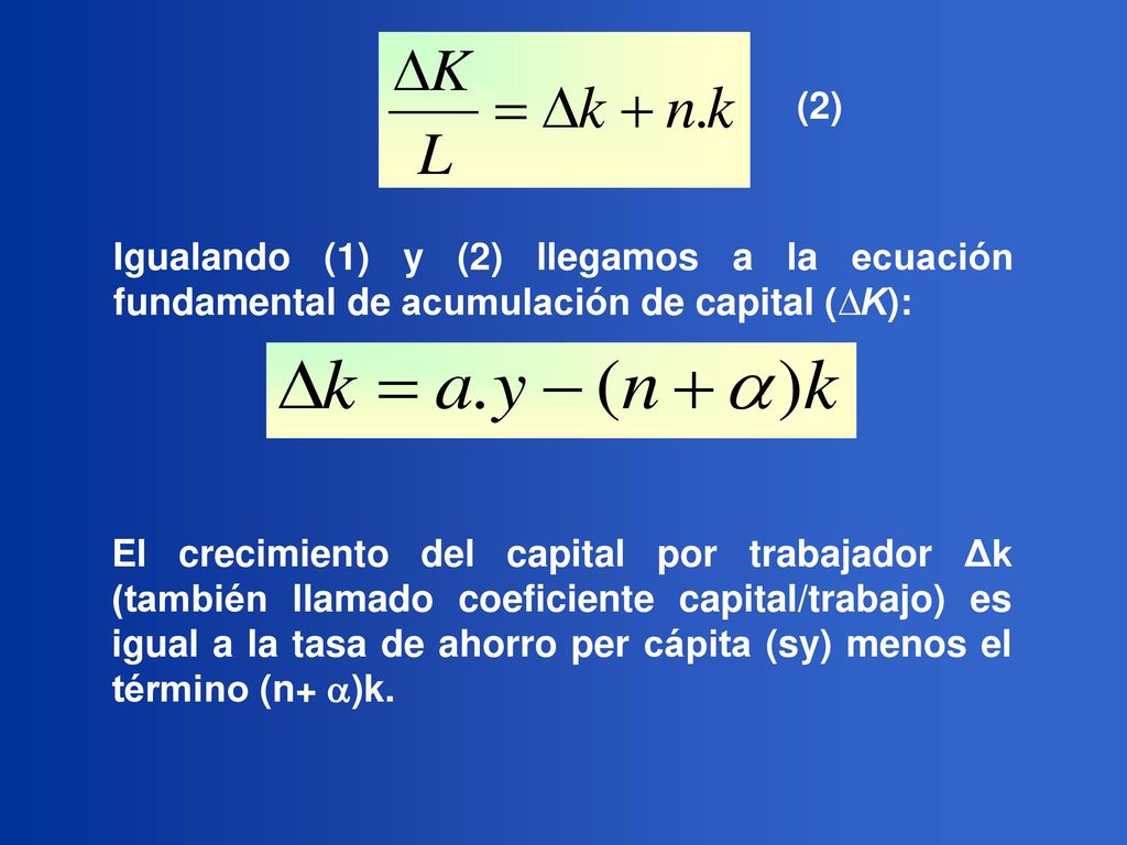 (2) Igualando (1) y (2) llegamos a la ecuación fundamental de acumulación de capital (∆K):