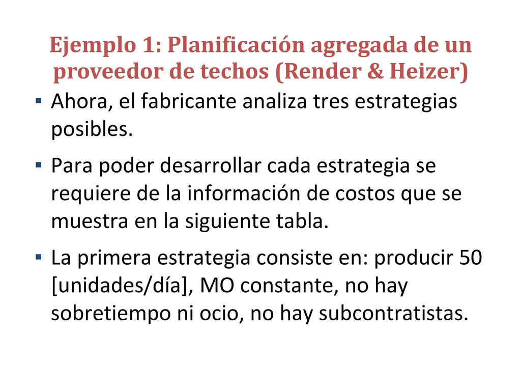Ejemplo 1: Planificación agregada de un proveedor de techos (Render & Heizer)