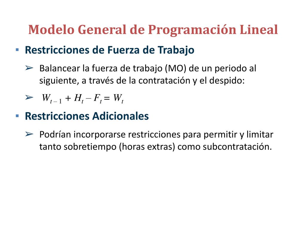 Ejemplo 2: Planificación agregada usando Programación Lineal (Russell & Taylor)