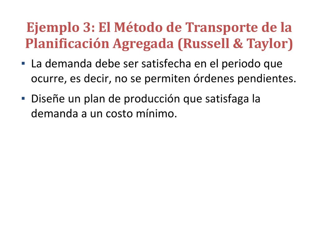 Ejemplo 3: El Método de Transporte de la Planificación Agregada (Russell & Taylor)