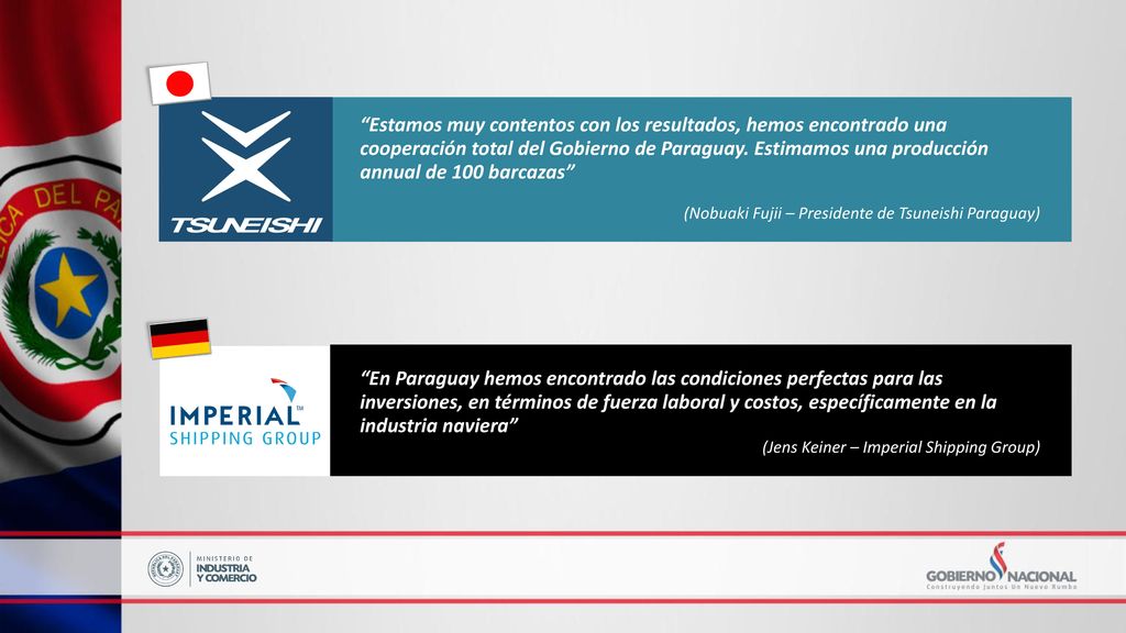 Estamos muy contentos con los resultados, hemos encontrado una cooperación total del Gobierno de Paraguay. Estimamos una producción annual de 100 barcazas