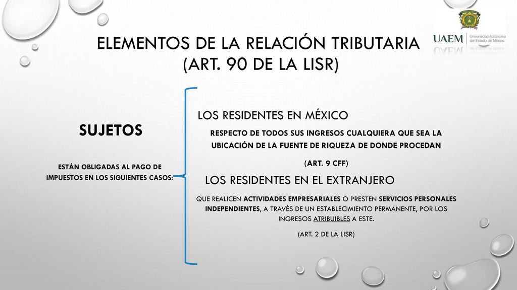 Elementos de la relación tributaria (art. 90 de la lisr)