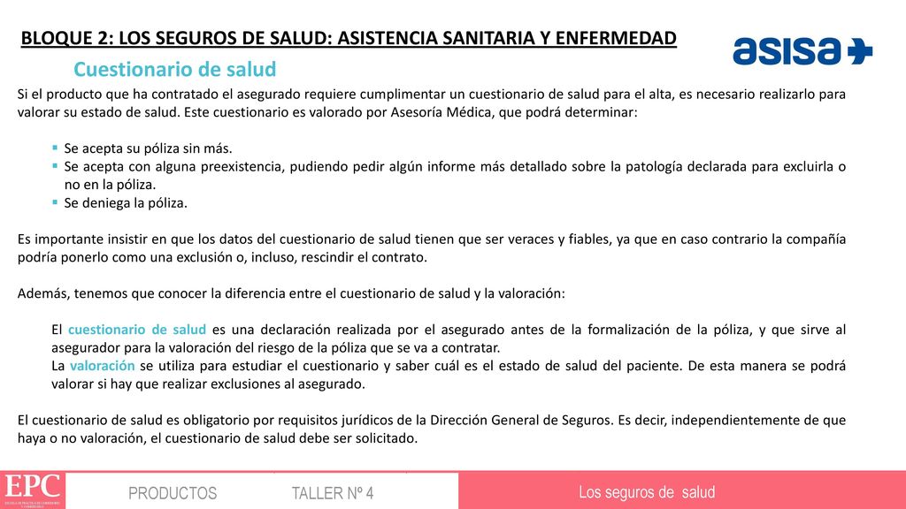 LOGOTIPO BLOQUE 2: LOS SEGUROS DE SALUD: ASISTENCIA SANITARIA Y ENFERMEDAD. Cuestionario de salud.