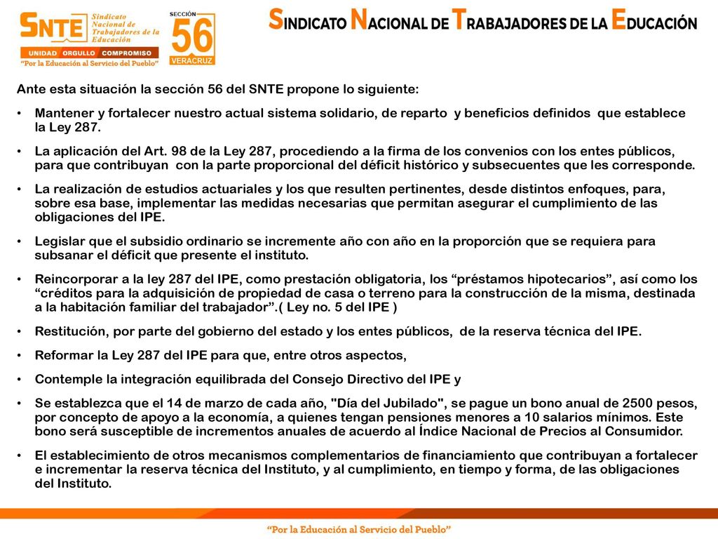 Ante esta situación la sección 56 del SNTE propone lo siguiente: