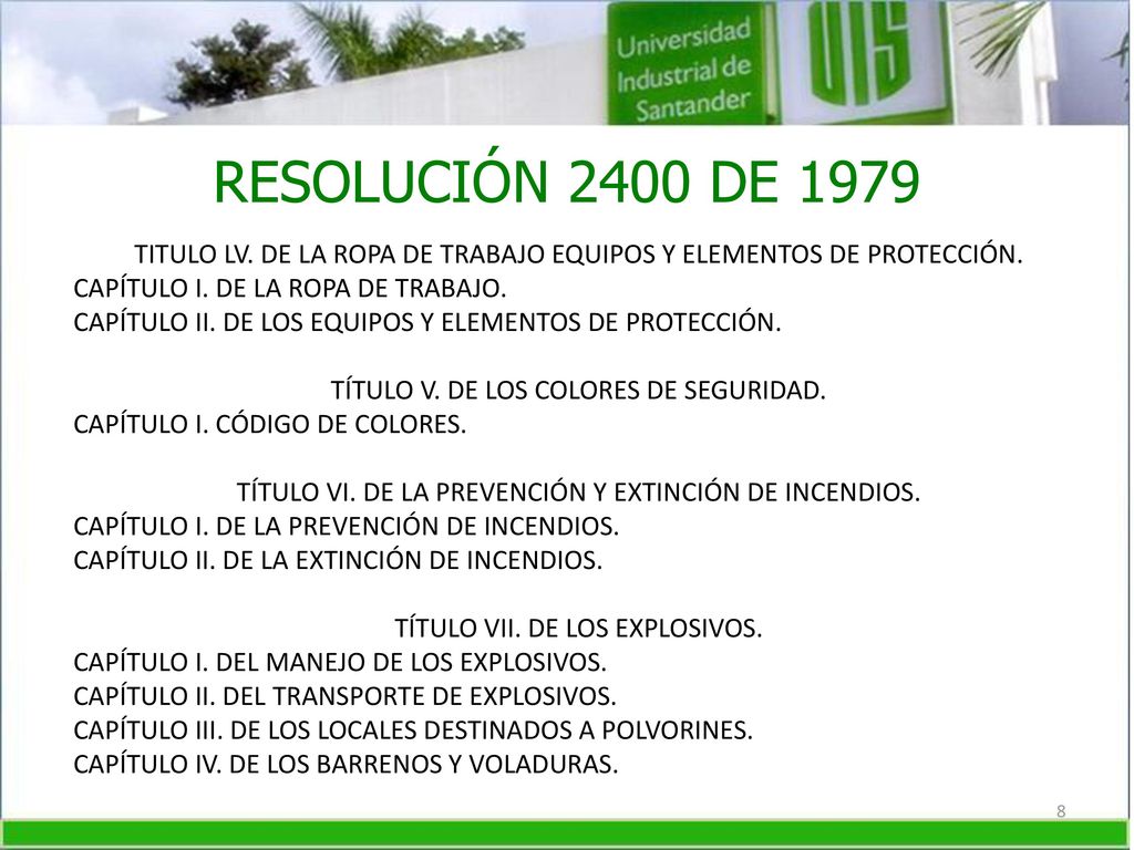 RESOLUCIÓN 2400 DE 1979 TITULO LV. DE LA ROPA DE TRABAJO EQUIPOS Y ELEMENTOS DE PROTECCIÓN. CAPÍTULO I. DE LA ROPA DE TRABAJO.