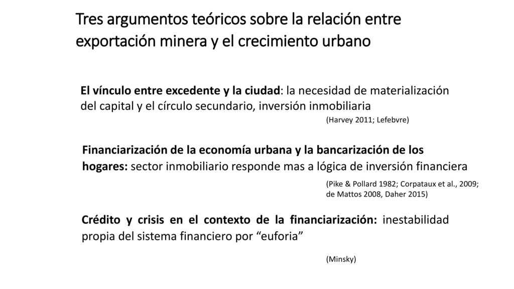 Tres argumentos teóricos sobre la relación entre exportación minera y el crecimiento urbano