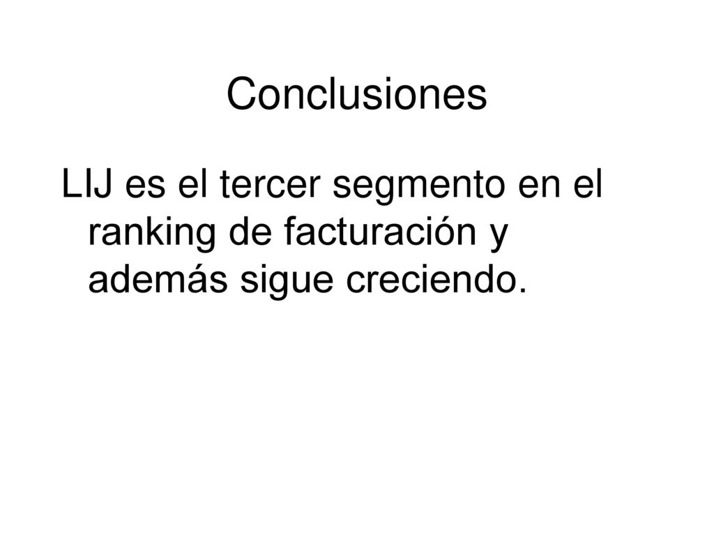 Conclusiones LIJ es el tercer segmento en el ranking de facturación y además sigue creciendo.