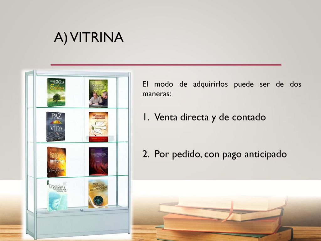 A) VITRINA Venta directa y de contado Por pedido, con pago anticipado