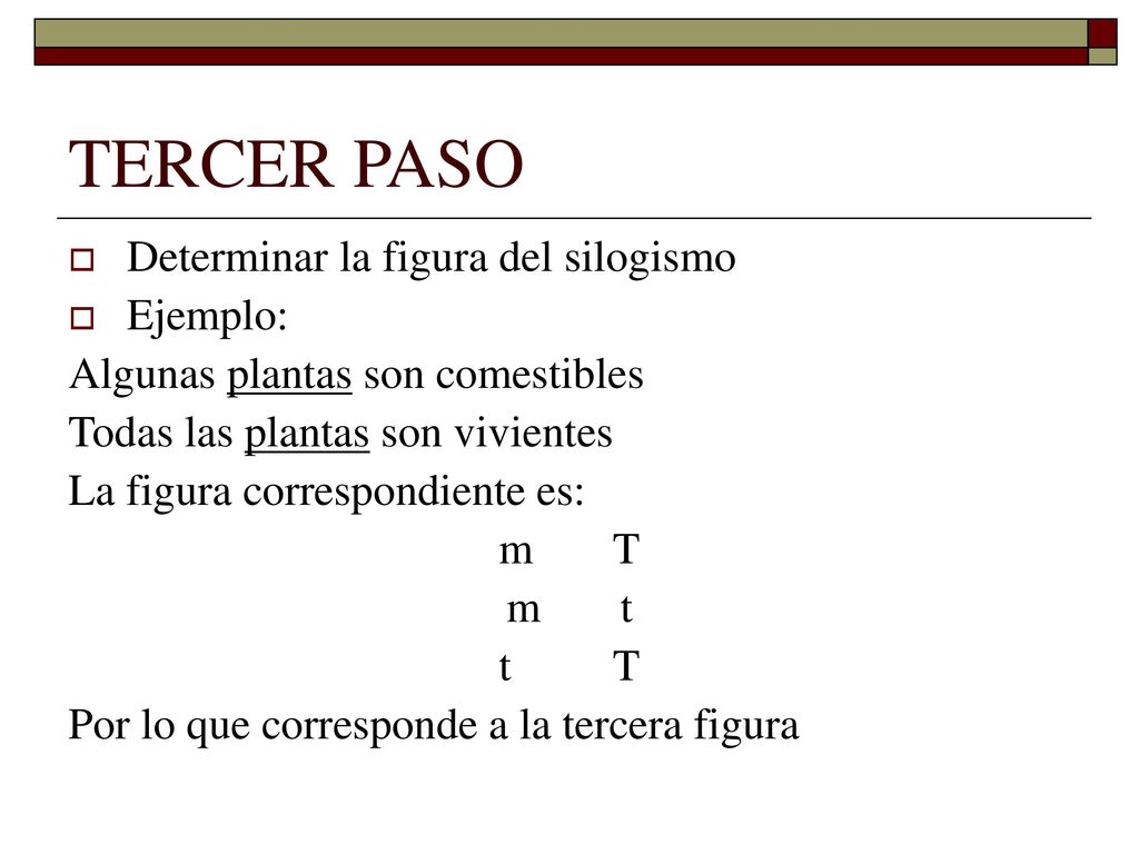 TERCER PASO Determinar la figura del silogismo Ejemplo: