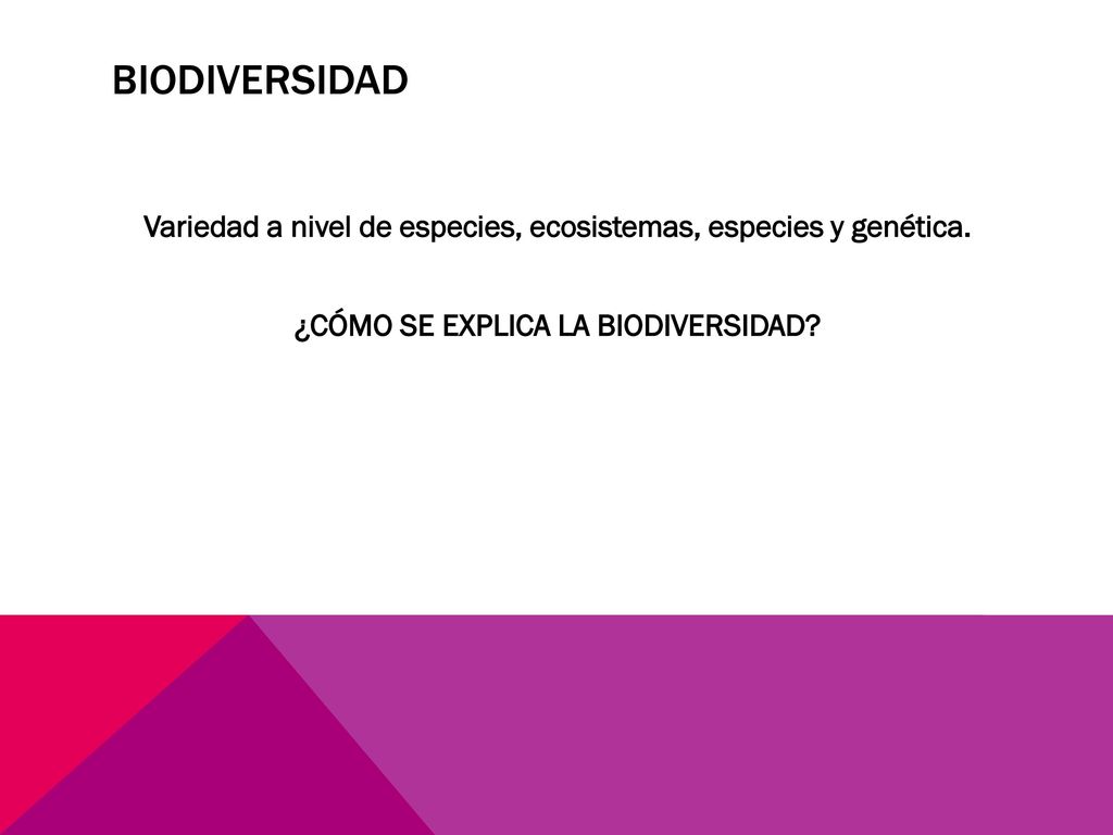 Biodiversidad Variedad a nivel de especies, ecosistemas, especies y genética.