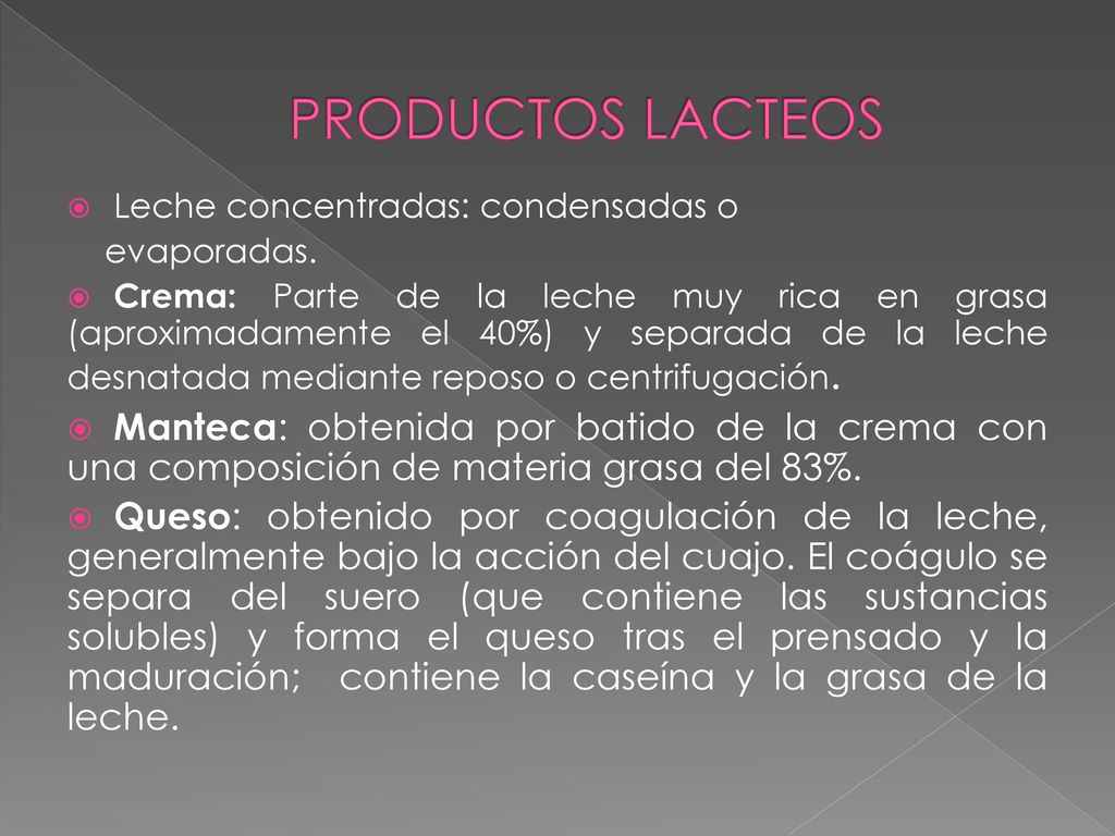 PRODUCTOS LACTEOS Leche concentradas: condensadas o. evaporadas.