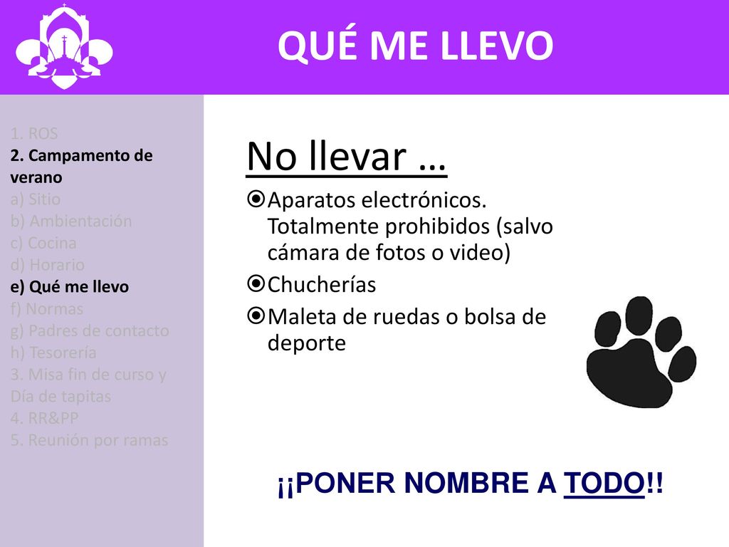 QUÉ ME LLEVO No llevar … SITIO ¡¡PONER NOMBRE A TODO!!