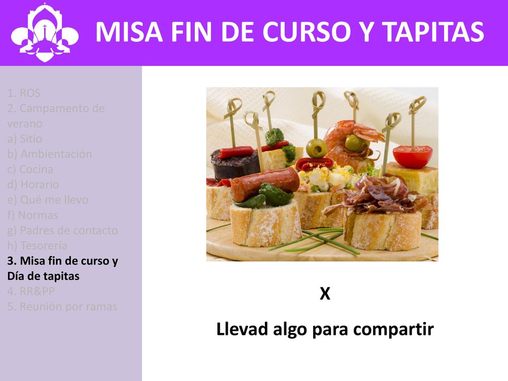 MISA FIN DE CURSO Y TAPITAS Llevad algo para compartir