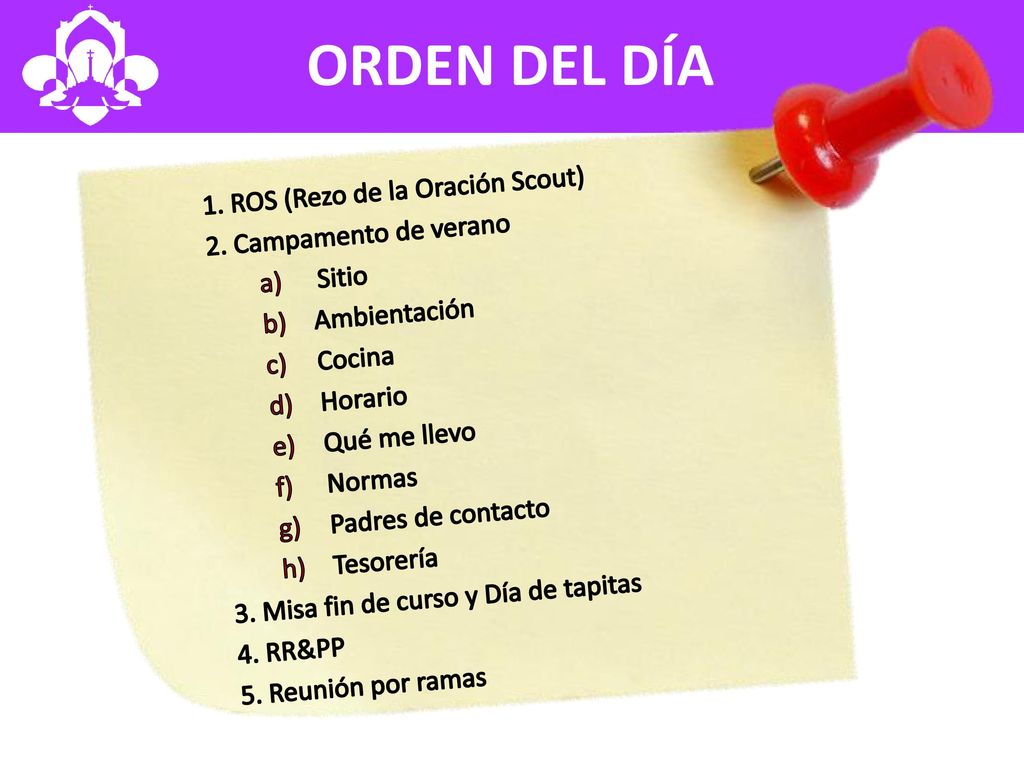 ORDEN DEL DÍA 1. ROS (Rezo de la Oración Scout)