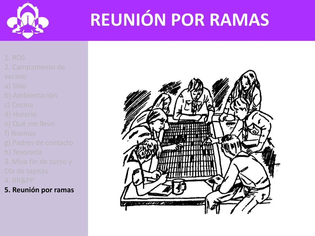REUNIÓN POR RAMAS 1. ROS 2. Campamento de verano a) Sitio
