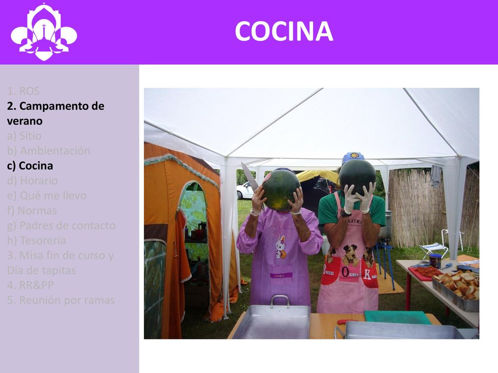 COCINA SITIO 1. ROS 2. Campamento de verano a) Sitio b) Ambientación