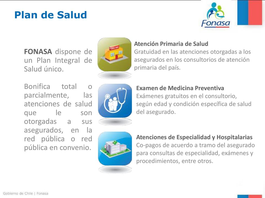 Plan de Salud FONASA dispone de un Plan Integral de Salud único.