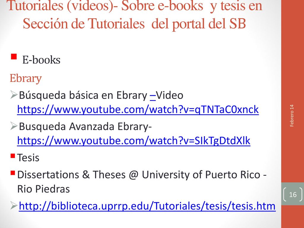 Tutoriales (videos)- Sobre e-books y tesis en Sección de Tutoriales del portal del SB