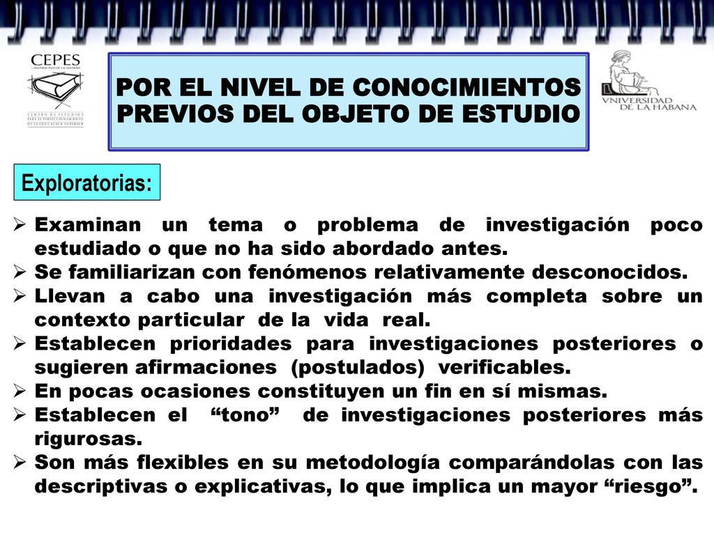 POR EL NIVEL DE CONOCIMIENTOS PREVIOS DEL OBJETO DE ESTUDIO
