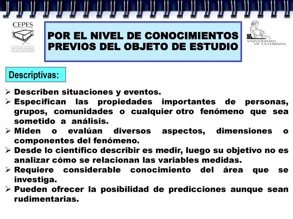 POR EL NIVEL DE CONOCIMIENTOS PREVIOS DEL OBJETO DE ESTUDIO