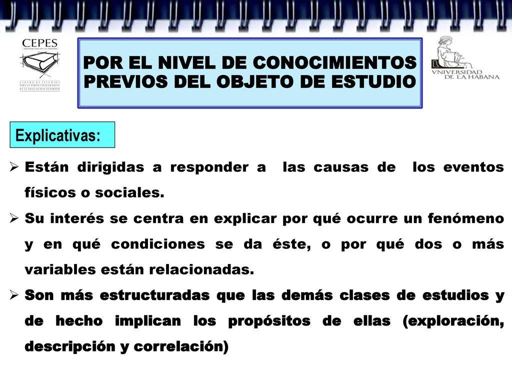 POR EL NIVEL DE CONOCIMIENTOS PREVIOS DEL OBJETO DE ESTUDIO