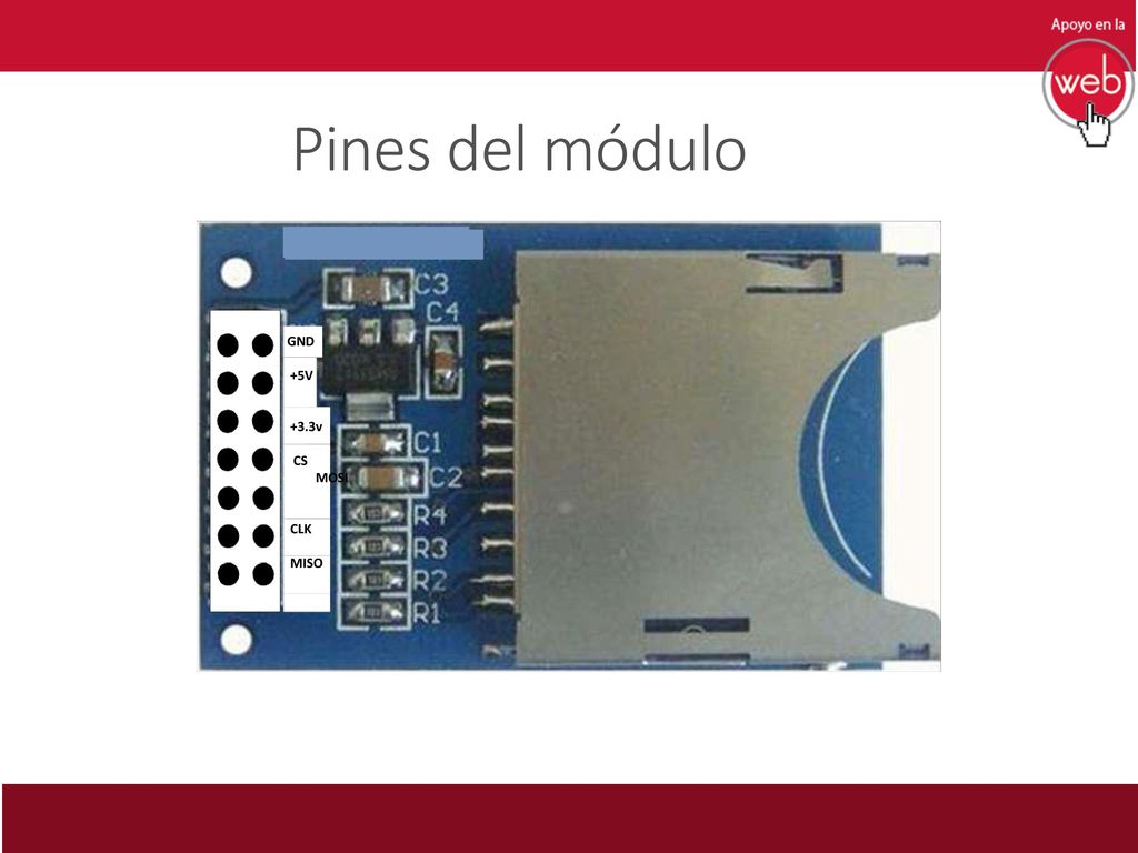 Pines del módulo GND +5V +3.3v CS MOSI CLK MISO