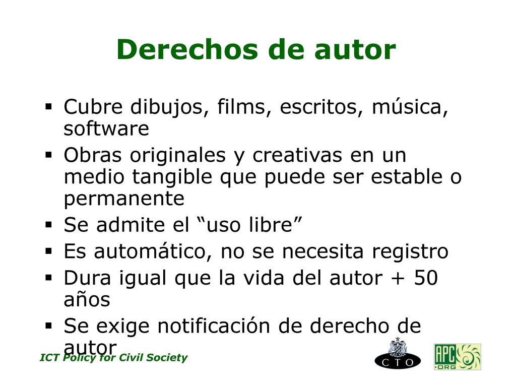 Derechos de autor Cubre dibujos, films, escritos, música, software