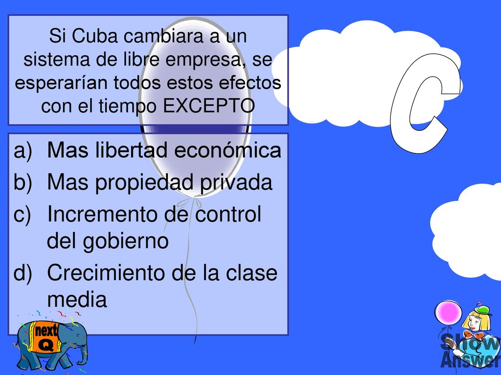 C next Show Q Answer Mas libertad económica Mas propiedad privada