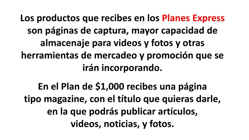 Los productos que recibes en los Planes Express