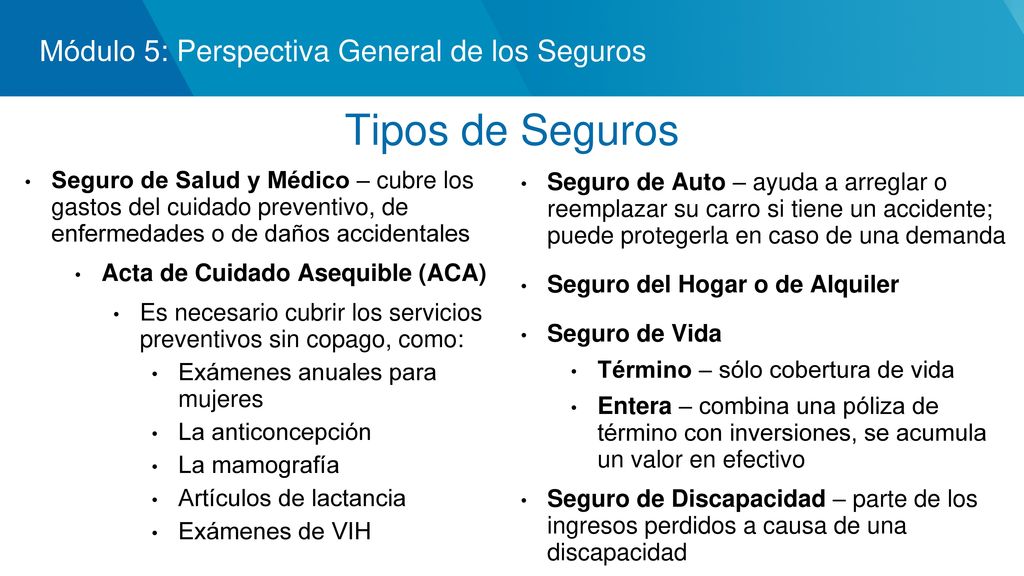 Tipos de Seguros Módulo 5: Perspectiva General de los Seguros