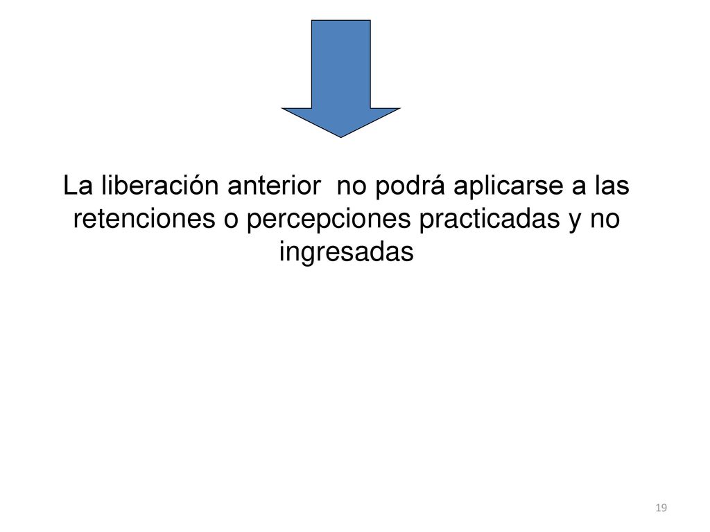 La liberación anterior no podrá aplicarse a las retenciones o percepciones practicadas y no ingresadas