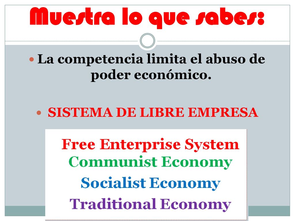 Muestra lo que sabes: La competencia limita el abuso de poder económico. SISTEMA DE LIBRE EMPRESA